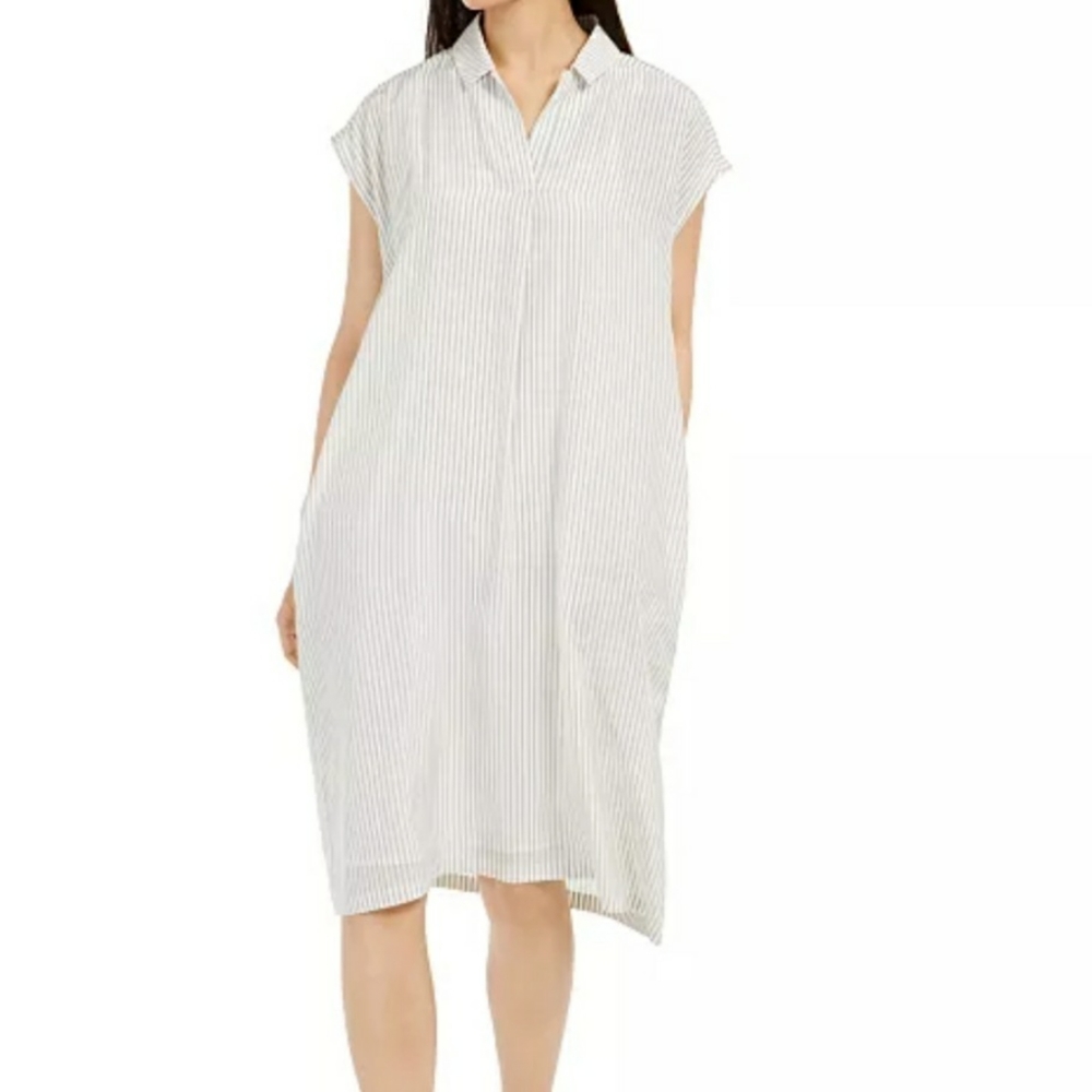 Eileen Fisher 100% Silk Delicate Pin Stripes Dress Size XL